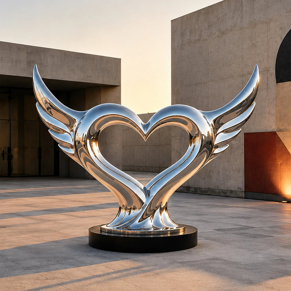 PREMIER Large Stainless Steel Sculpture with Heart Wing Design for Public Plaza, Patio or Lobby PSSS-311