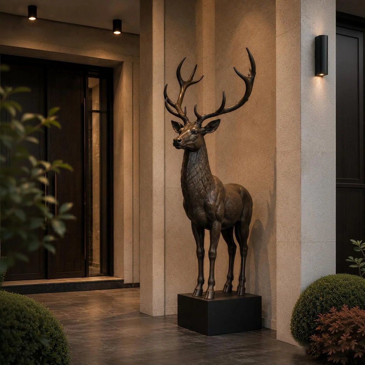 PREMIER Lifelike Bronze Deer Sculpture for Residential Entrances, Private Gardens, Courtyards or Hotel Lobby Patios PSB-186