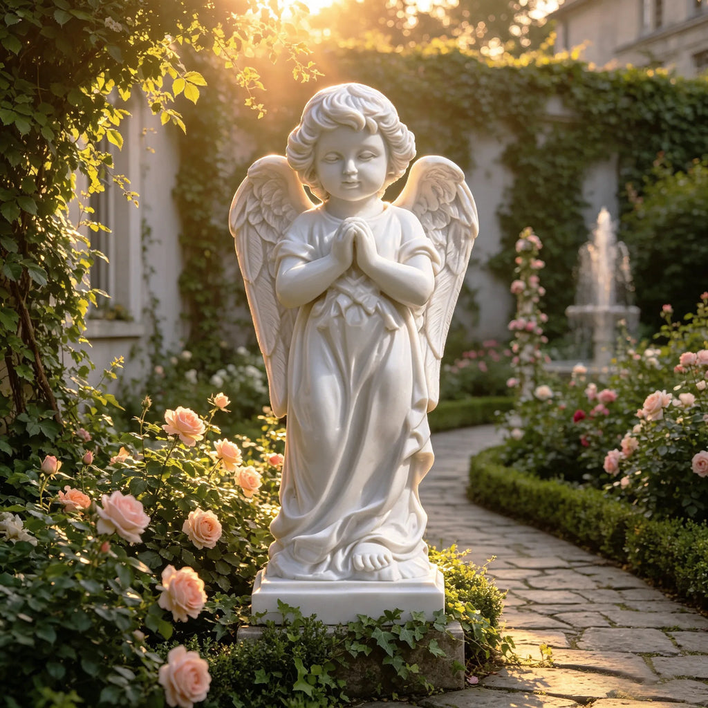 PREMIER Little Angel Marble Statue with Charming Design for Pathways, Courtyards or Gardens PSM-115