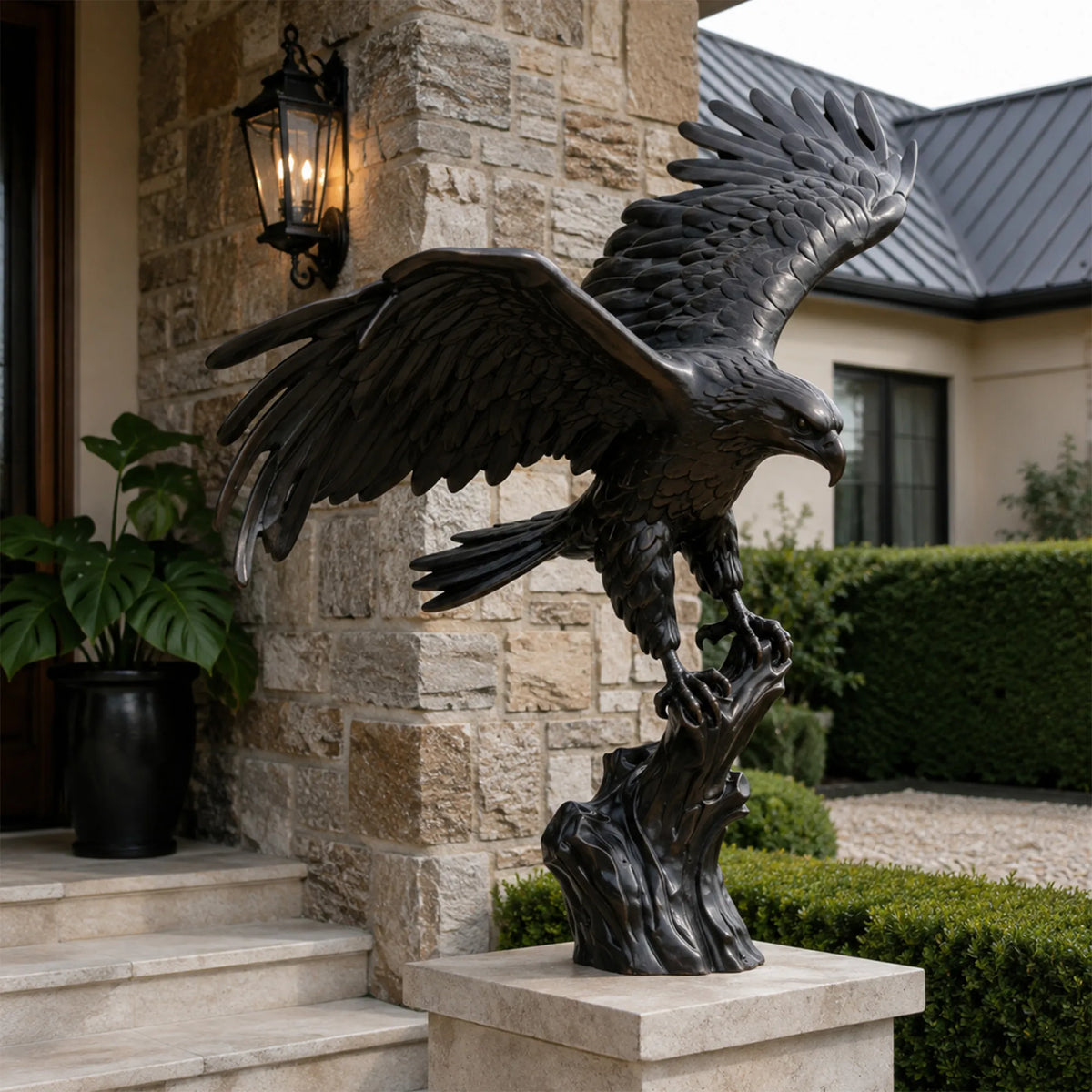 PREMIER Majestic Bronze Eagle Statue for Front Porch, Backyard, Patio or Hotel Entrance PSB-229