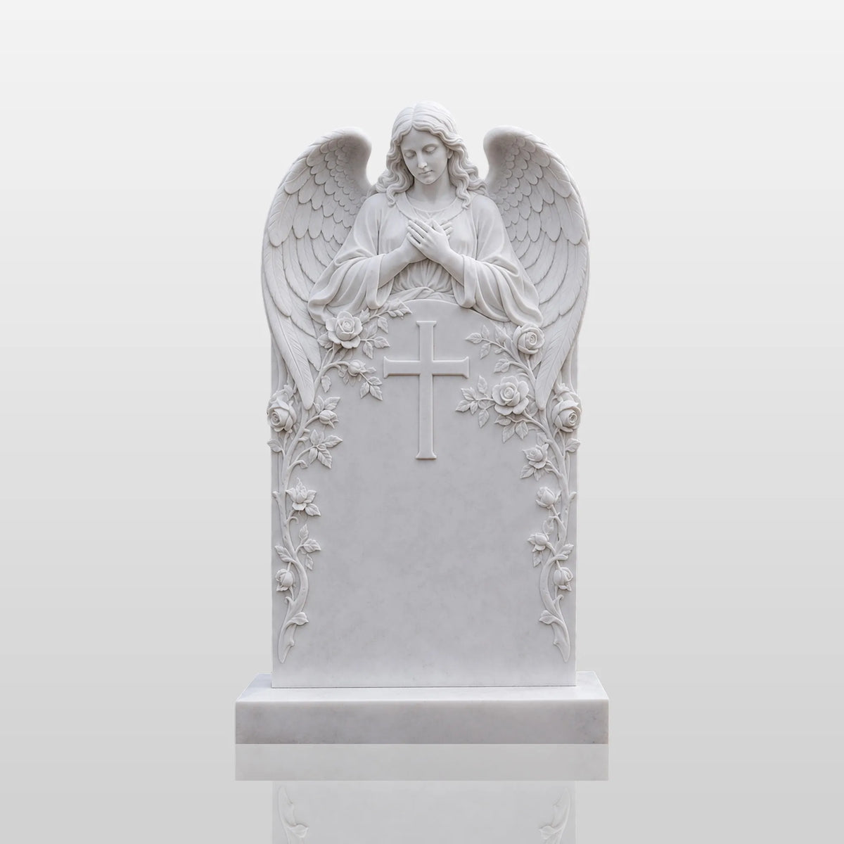 PREMIER Marble Angel Tombstone for Catholic Cemetery, Church Graveyard and Home Memorial Garden PSM-176