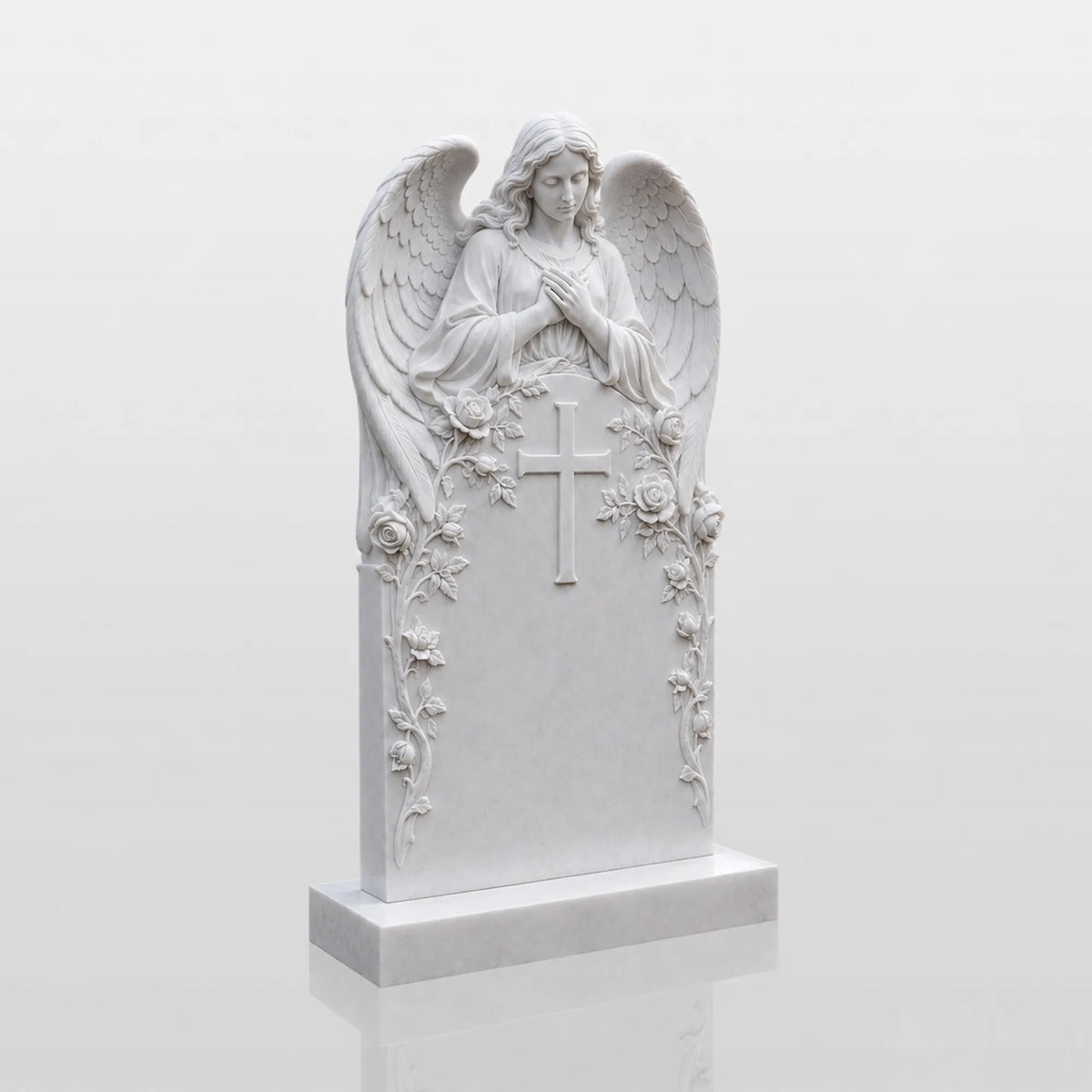 PREMIER Marble Angel Tombstone for Catholic Cemetery, Church Graveyard and Home Memorial Garden PSM-176
