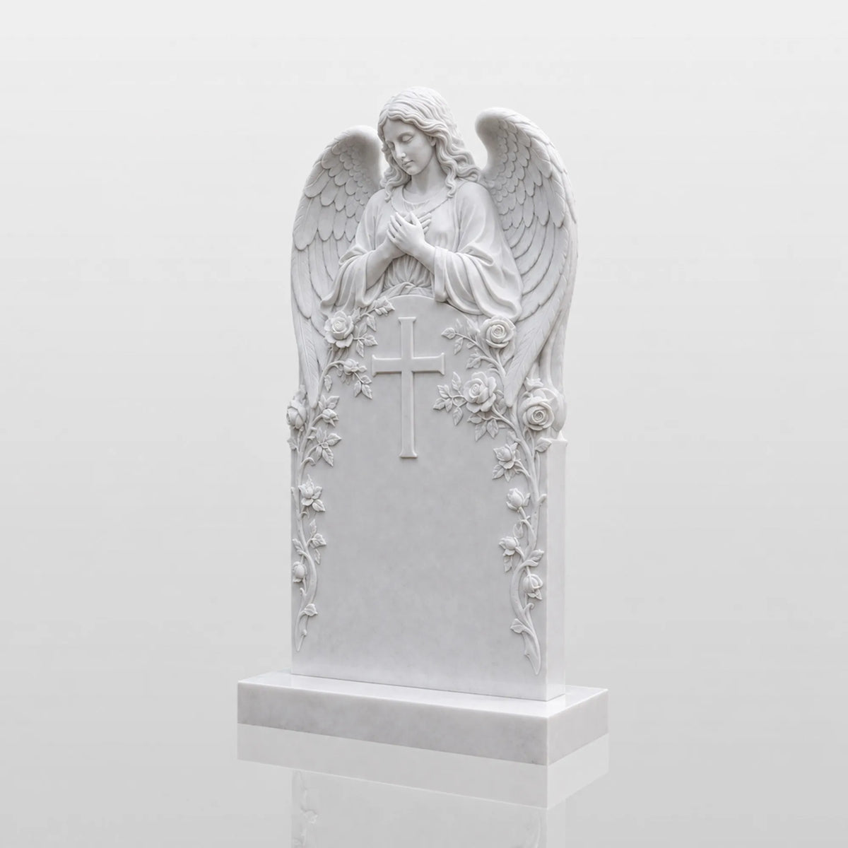 PREMIER Marble Angel Tombstone for Catholic Cemetery, Church Graveyard and Home Memorial Garden PSM-176