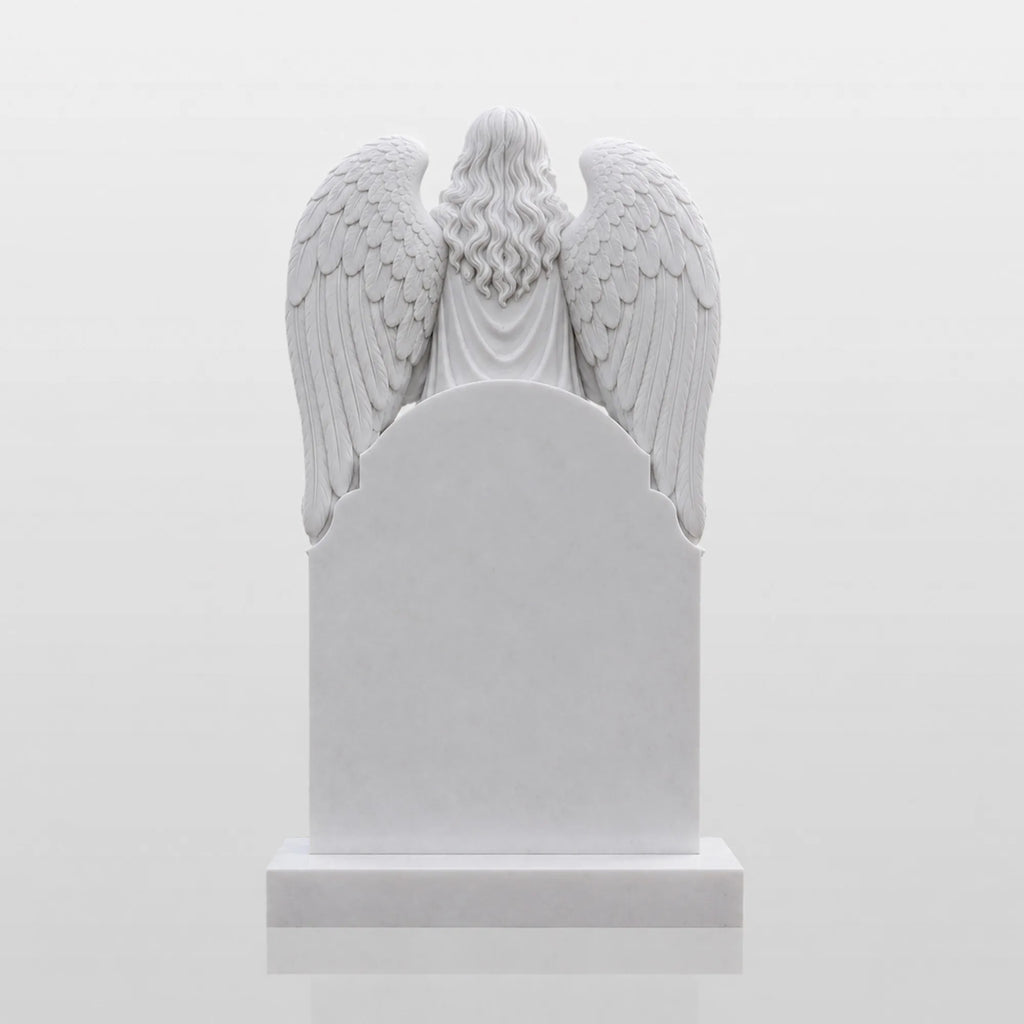 PREMIER Marble Angel Tombstone for Catholic Cemetery, Church Graveyard and Home Memorial Garden PSM-176