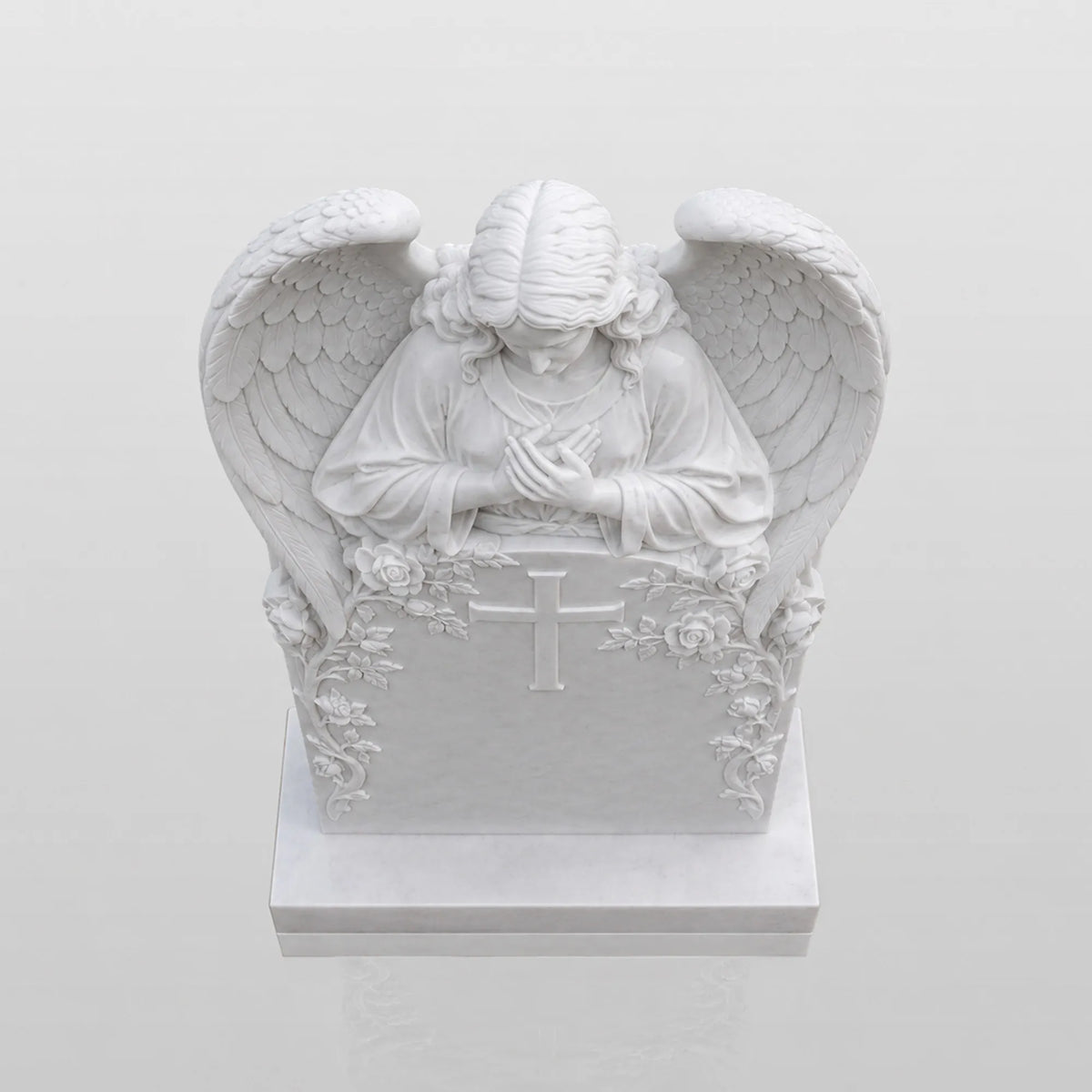 PREMIER Marble Angel Tombstone for Catholic Cemetery, Church Graveyard and Home Memorial Garden PSM-176