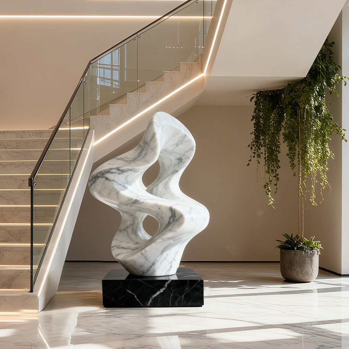 PREMIER Marble Irregular Curve Sculpture with Abstract Design for Living Rooms, Art Galleries and Lobbies PSM-100