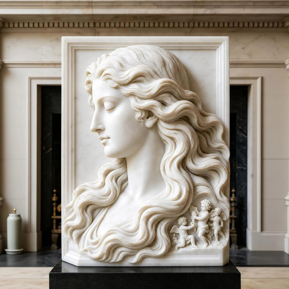 PREMIER Marble Relief with Lady and Cherubs Design for Entry Hall, Living Room, Study or Bedroom PSM-167