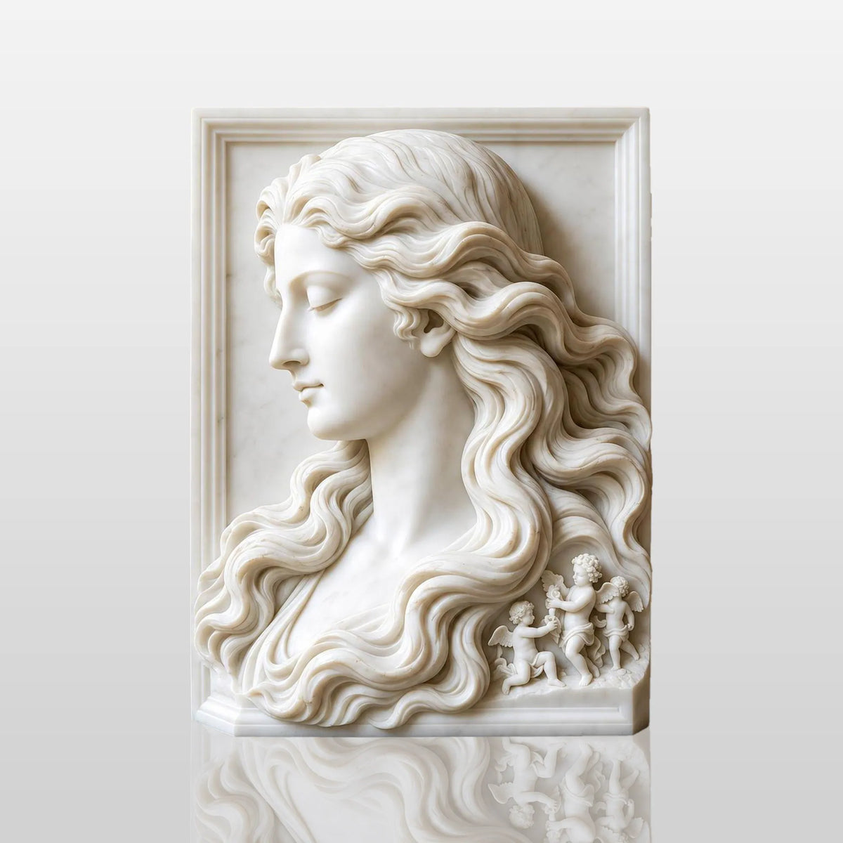 PREMIER Marble Relief with Lady and Cherubs Design for Entry Hall, Living Room, Study or Bedroom PSM-167