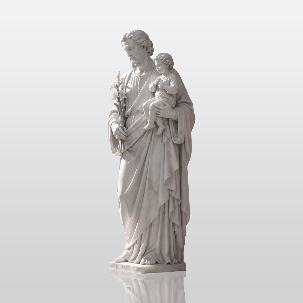 PREMIER Marble Saint Joseph Statue with Baby Jesus Design for Entry Porch, Church Ground or Courtyard PSM-175