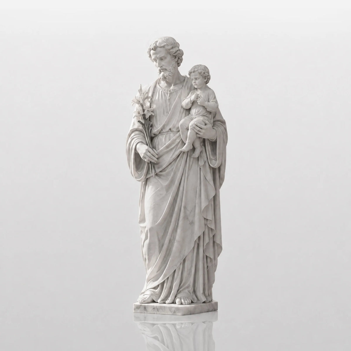 PREMIER Marble Saint Joseph Statue with Baby Jesus Design for Entry Porch, Church Ground or Courtyard PSM-175