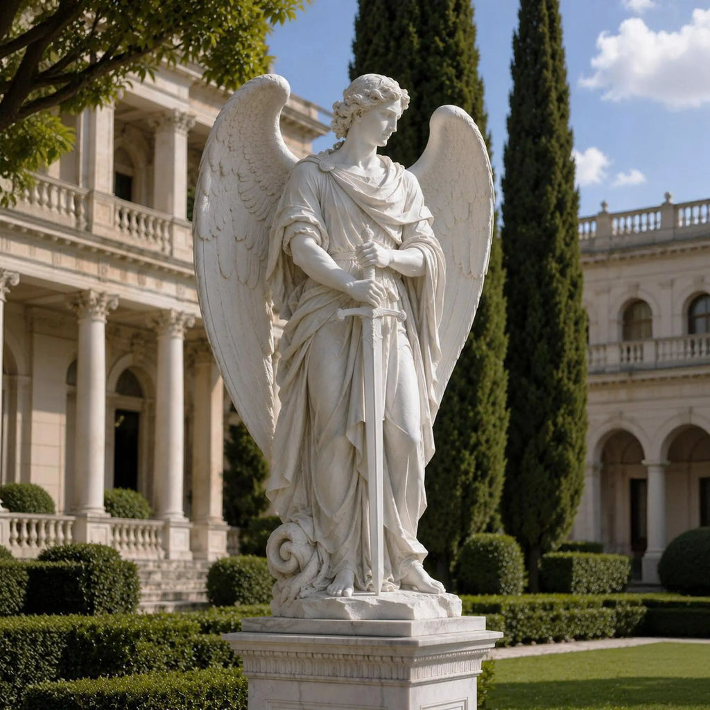 PREMIER Marble Sculpture with Saint Michael Design for Church Garden, Religious Courtyard or Plaza PSM-162