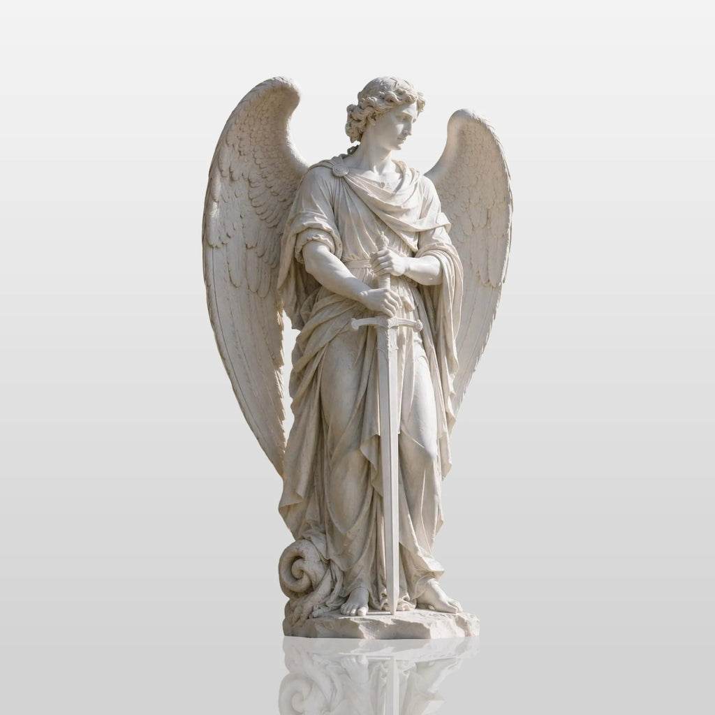 PREMIER Marble Sculpture with Saint Michael Design for Church Garden, Religious Courtyard or Plaza PSM-162