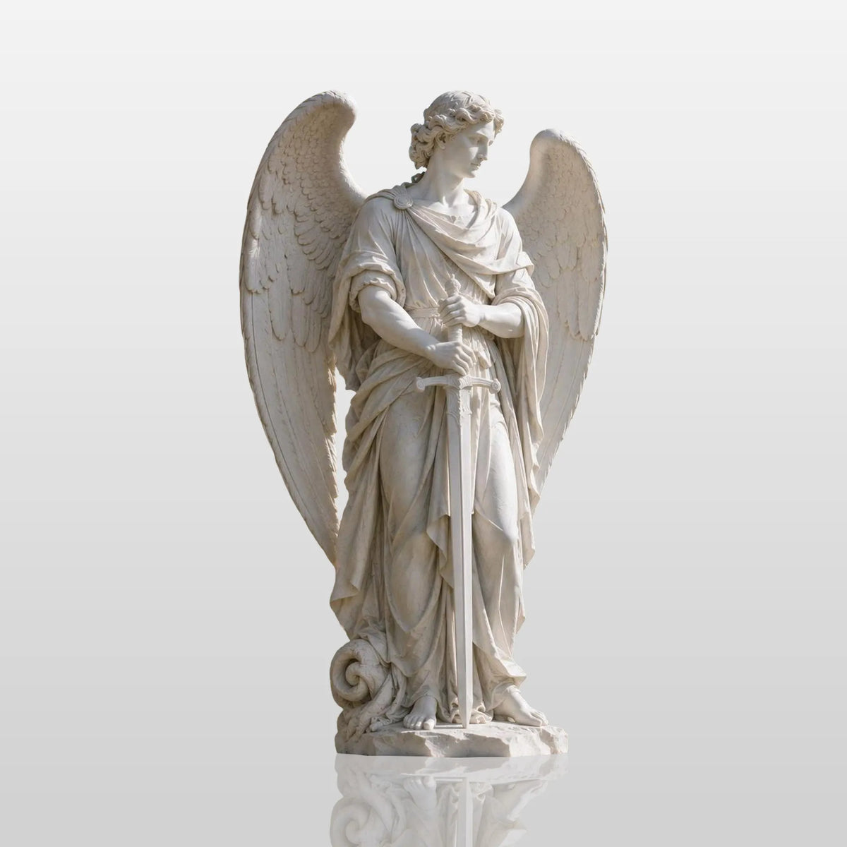 PREMIER Marble Sculpture with Saint Michael Design for Church Garden, Religious Courtyard or Plaza PSM-162