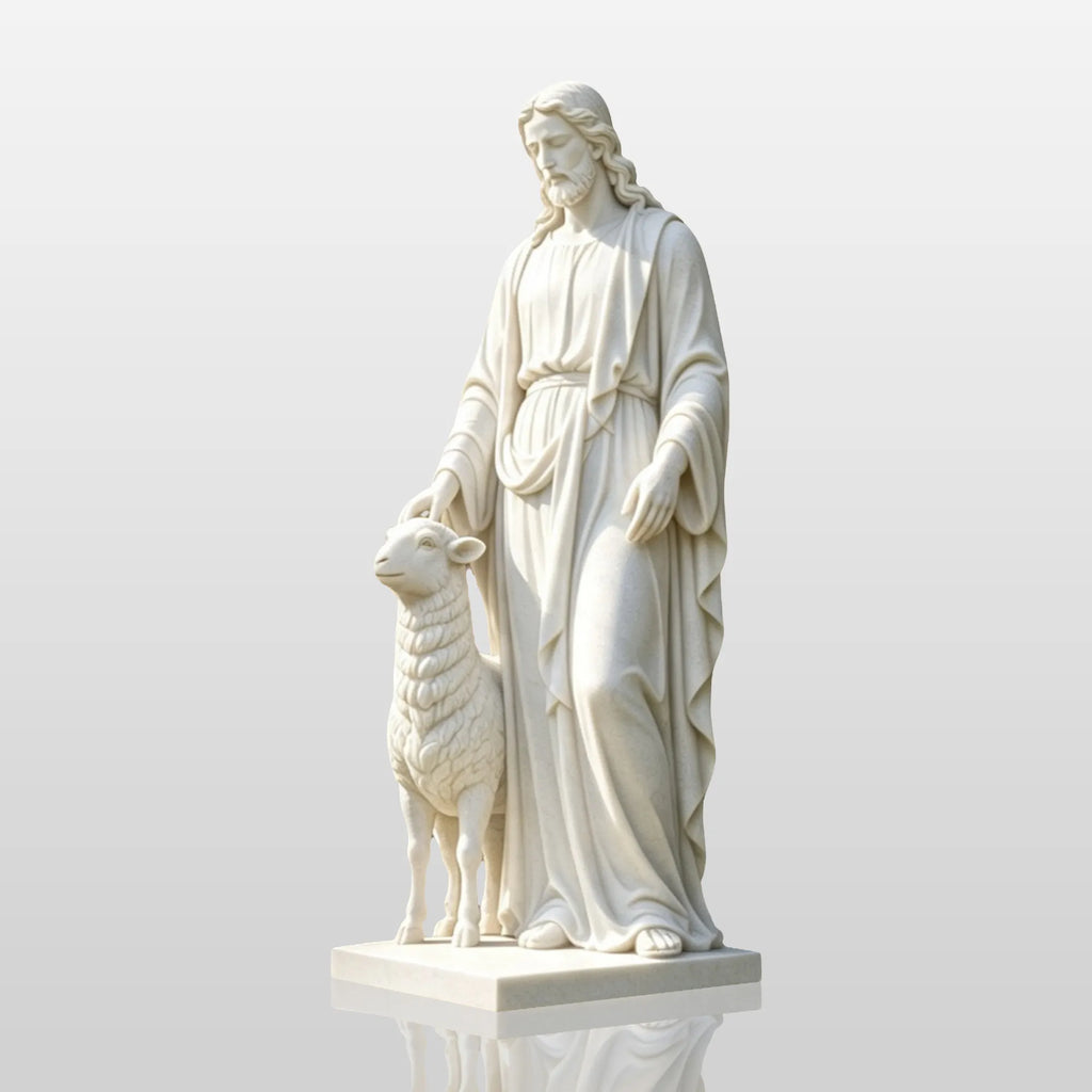 PREMIER Marble Statue with Jesus the Good Shepherd Design for Church Yard, Backyard or Plaza PSM-207