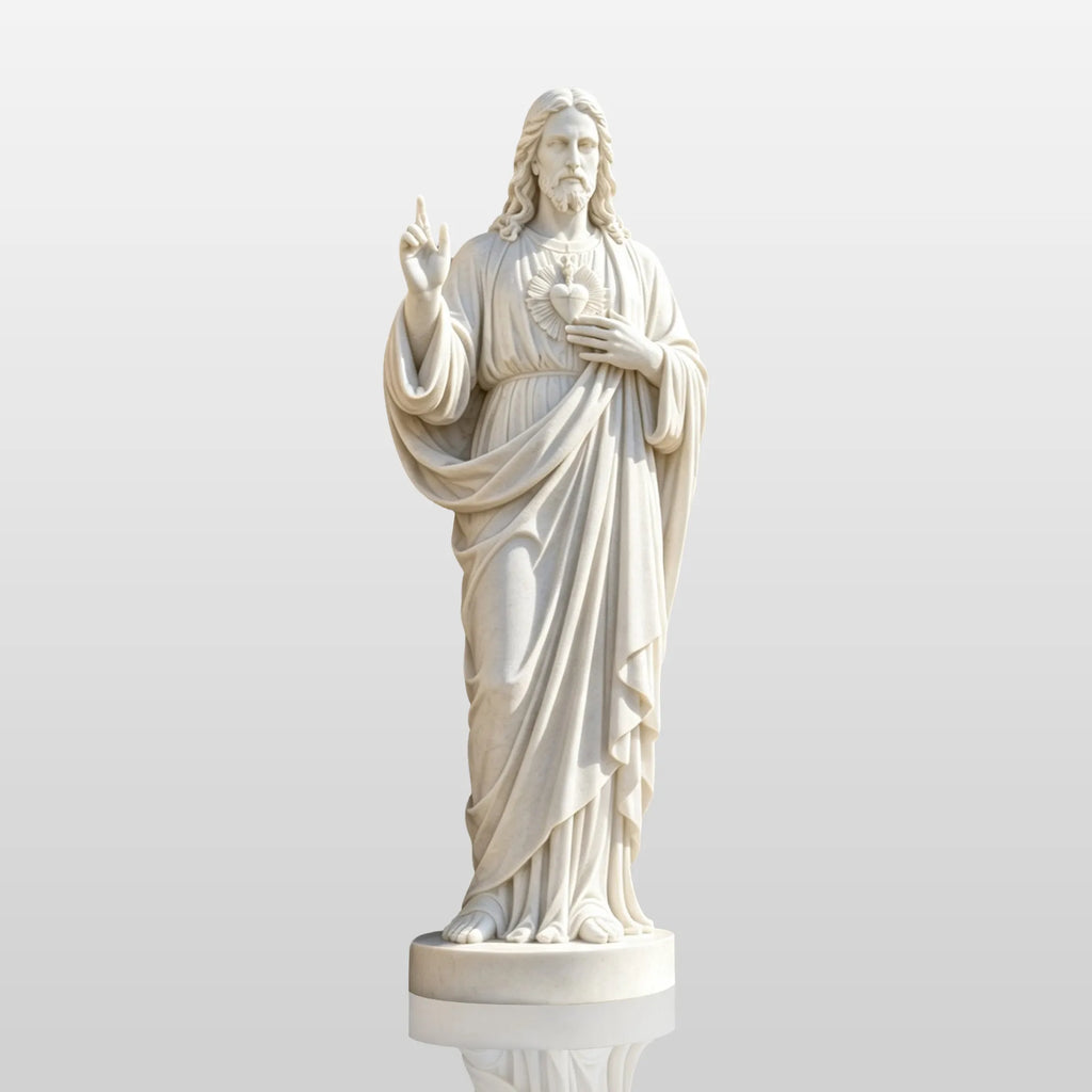 PREMIER Marble Statue with Sacred Heart of Jesus Design for Church, Front Porch or Terrace PSM-205
