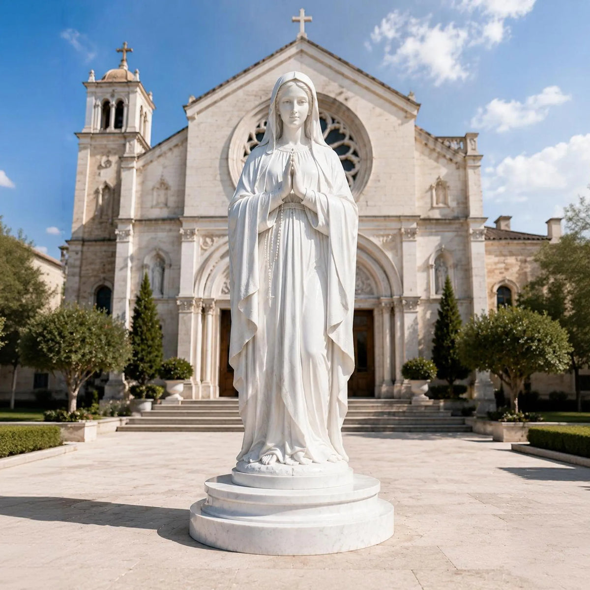 PREMIER Marble Statue with Virgin Mary Design for Churches, Memorial Gardens and Religious Spaces PSM-128