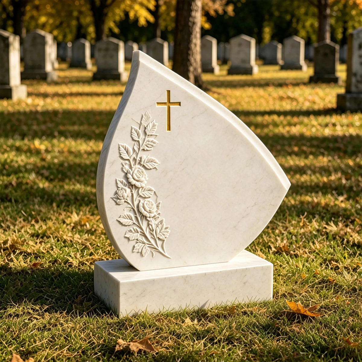 PREMIER Marble Teardrop Tombstone for Cemetery, Lawn Memory Garden and Funeral Home PSM-183