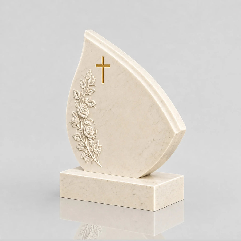 PREMIER Marble Teardrop Tombstone for Cemetery, Lawn Memory Garden and Funeral Home PSM-183