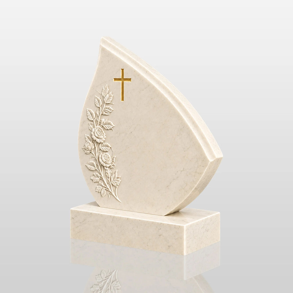 PREMIER Marble Teardrop Tombstone for Cemetery, Lawn Memory Garden and Funeral Home PSM-183