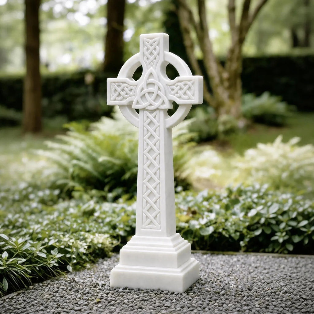 PREMIER Marble Tombstone with Celtic Cross Design for Church Yard, Burial Lawn or Memorial Garden PSM-194