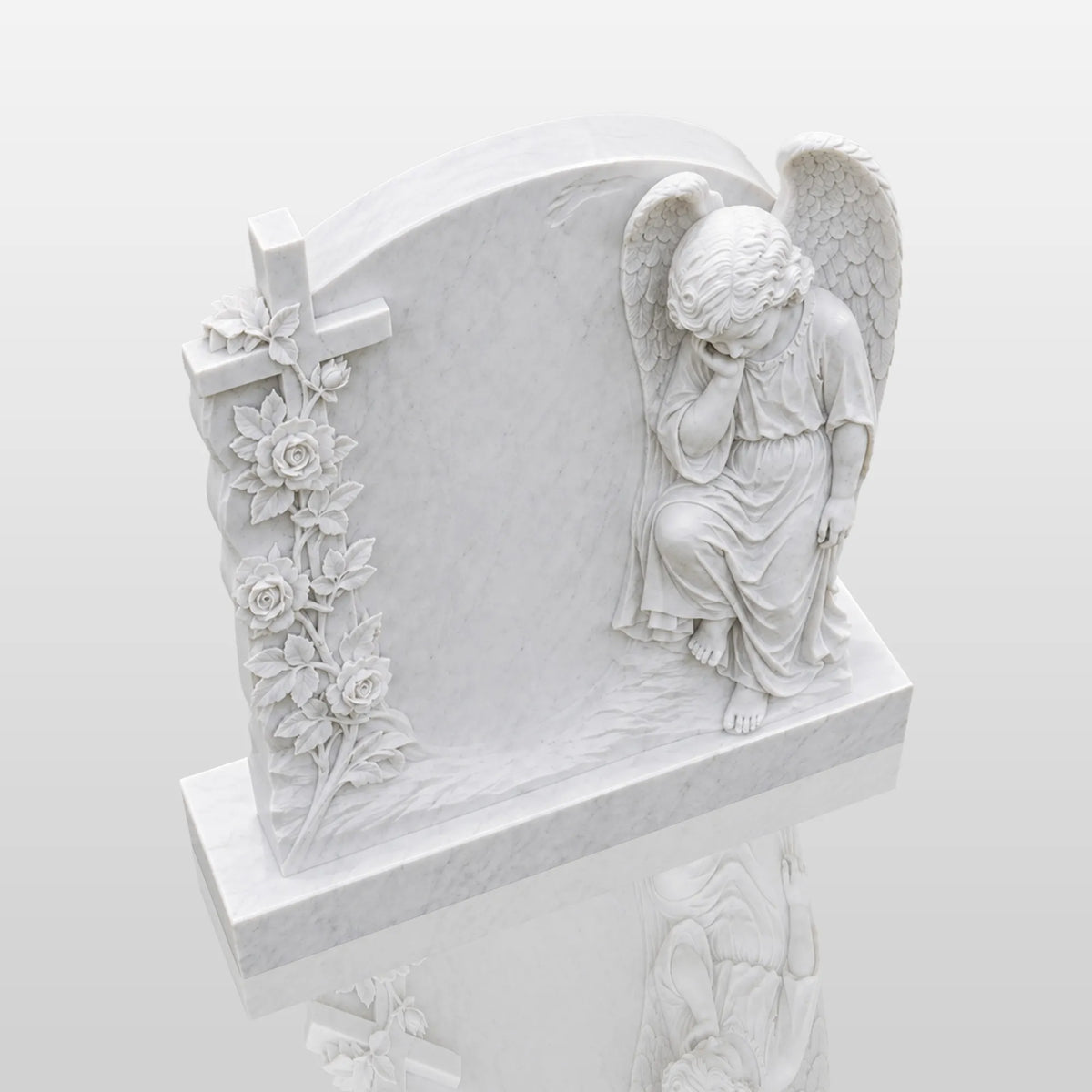 PREMIER Marble Tombstone with Cherub Cross Design for Lawn Cemetery, Memorial Park or Country Churchyard PSM-182