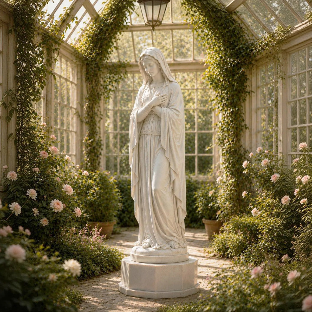 PREMIER Marble Virgin Mary Statue for Sunroom, Church, Living Room, Atrium or Art Gallery PSM-186