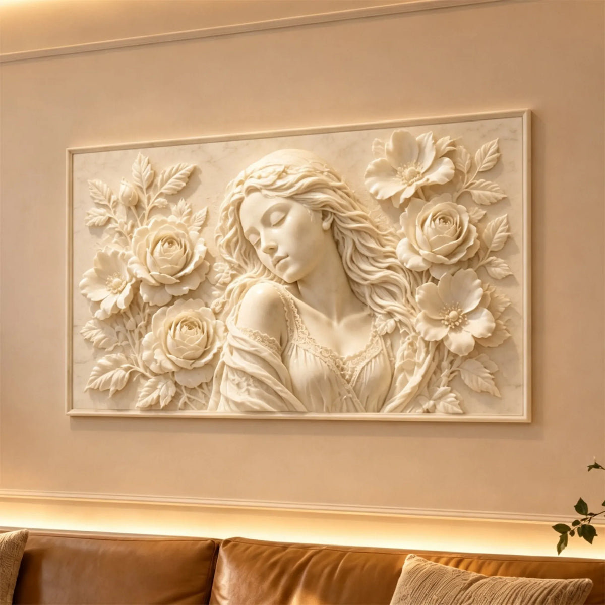 PREMIER Marble Wall Relief Sculpture with Beautiful Woman Design for Living Room, Hallway or Hotel PSM-197