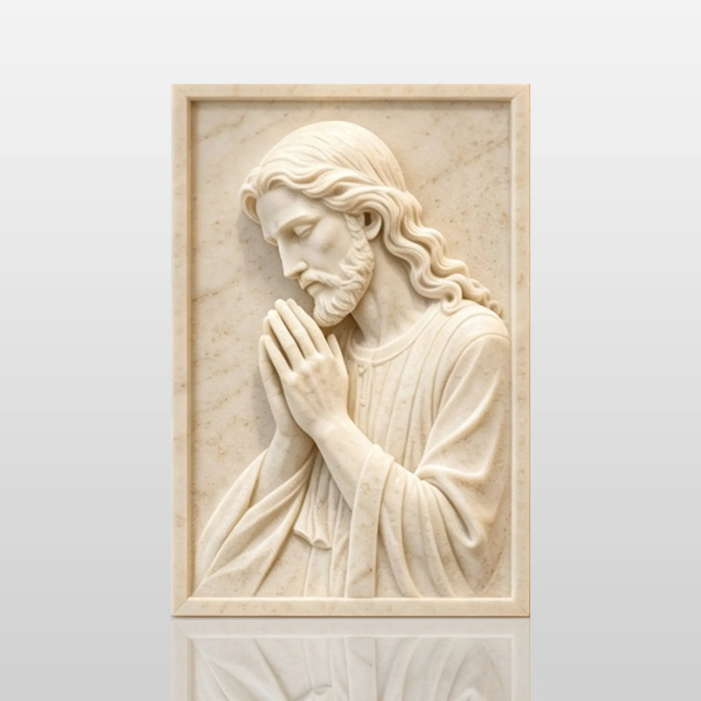 PREMIER Marble Wall Relief Sculpture with Praying Jesus Design for Living Room, Church or Art Display PSM-204