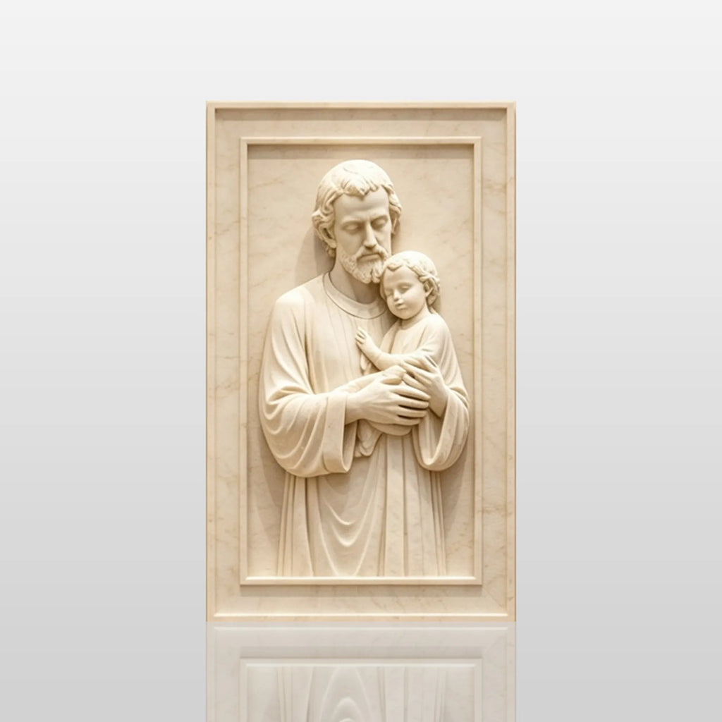 PREMIER Marble Wall Relief Sculpture with Saint Joseph with Baby Jesus for Chapel, Church or Hallway PSM-206