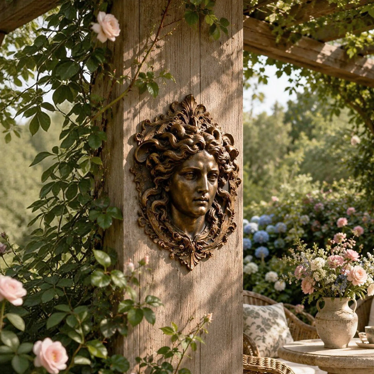 PREMIER Medusa Bronze Mask Wall Sculpture for Garden Pergola or Arbor, Patio Post and Backyard Wall PSB-201