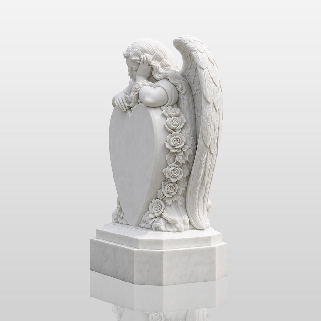 PREMIER Memorial Angel Marble Tombstone for Church Graveyard, Burial Lawn or Cemetery PSM-179