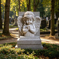 PREMIER Memorial Cherub Marble Tombstone for Cemeteries, Gardens, Funeral Grounds or Church Graveyards PSM-151