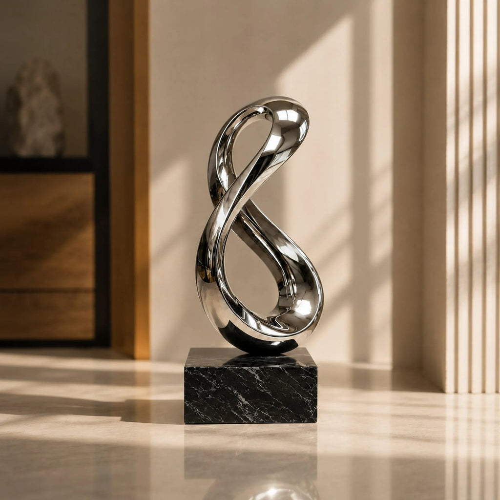 PREMIER Minimalist Ribbon Sculpture in Mirror Stainless Steel for Entryways, Reception Areas and Modern Interiors PSSS-268