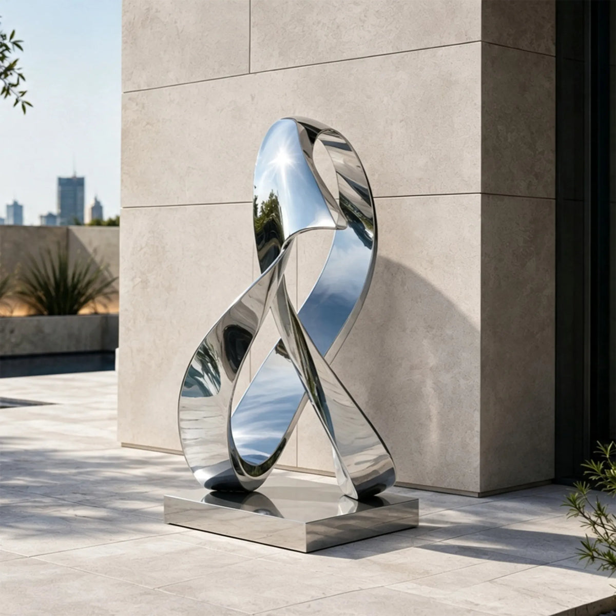 PREMIER Minimalist Stainless Steel Sculpture with Twisted Ribbon Design for Entryway, Side Garden or Business plaza PSSS-322