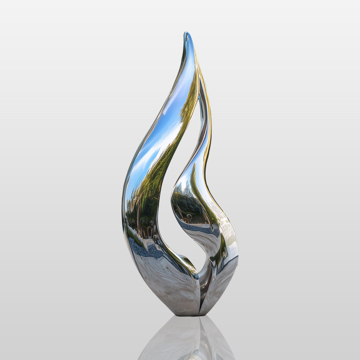 PREMIER  Mirror Flame Outdoor Sculpture with Flowing Modern Design for Lakeside and Garden Art PSSS-181