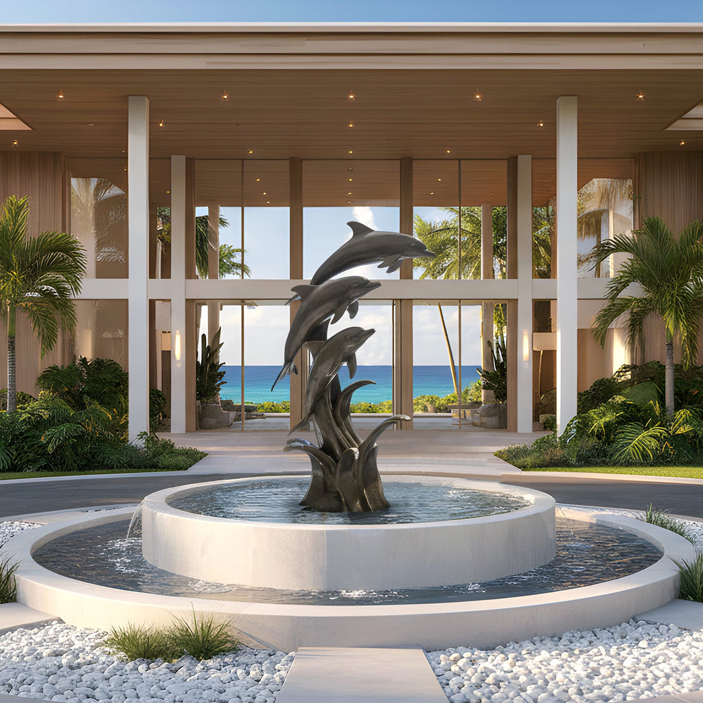 PREMIER Modern Bronze Dolphin Sculpture in Dynamic Design for Outdoor Spaces PSB-142
