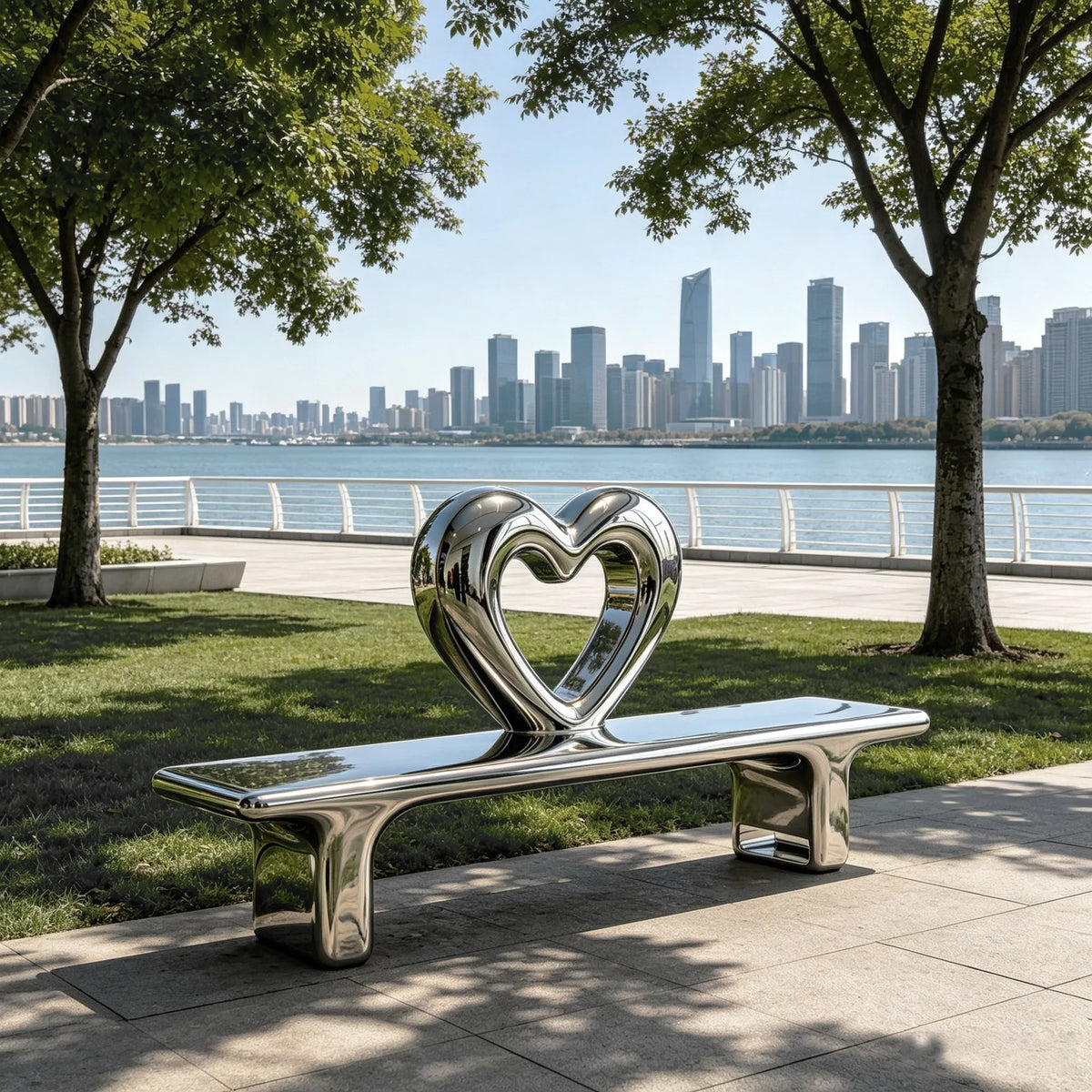 PREMIER Modern Love Bench in Mirror Stainless Steel for Outdoor Urban Parks, Scenic Spots or Public Settings PSSS 261