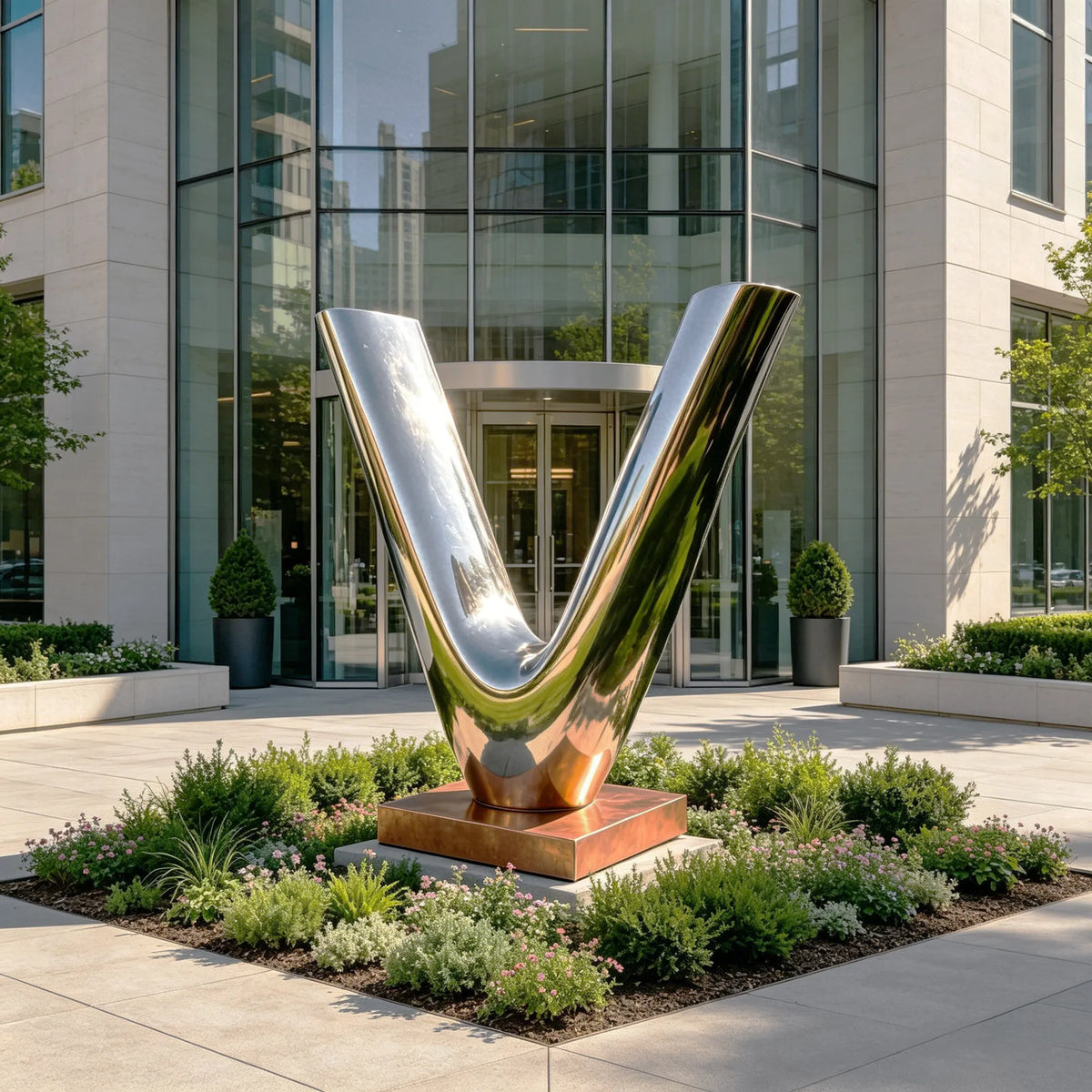 PREMIER Modern Letter V Sculpture in Stainless Steel Sculpture for Building Entrances, Public Plazas or Commercial Spaces PSSS-265