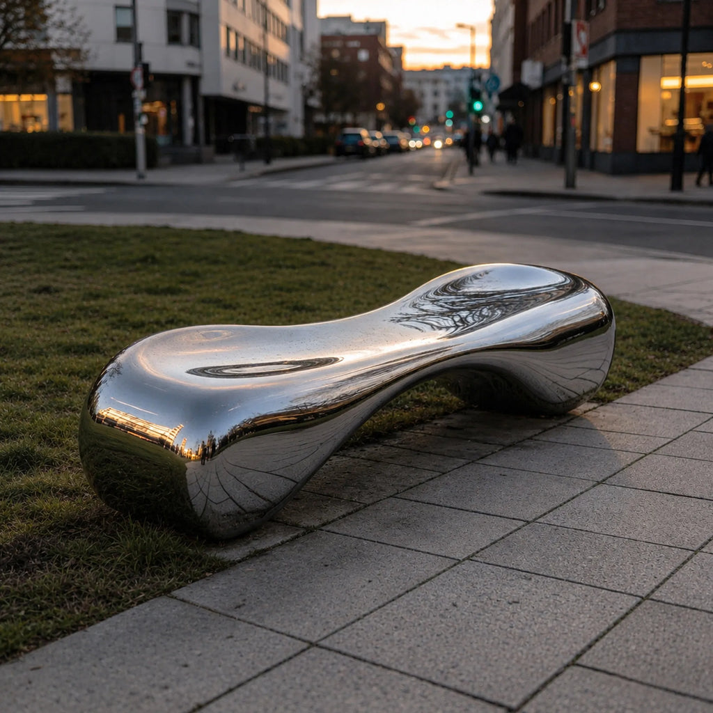 PREMIER Modern Stainless Steel Sculpture with Abstract Bench Design for Urban Parks, Public Squares or Hotels PSSS-259