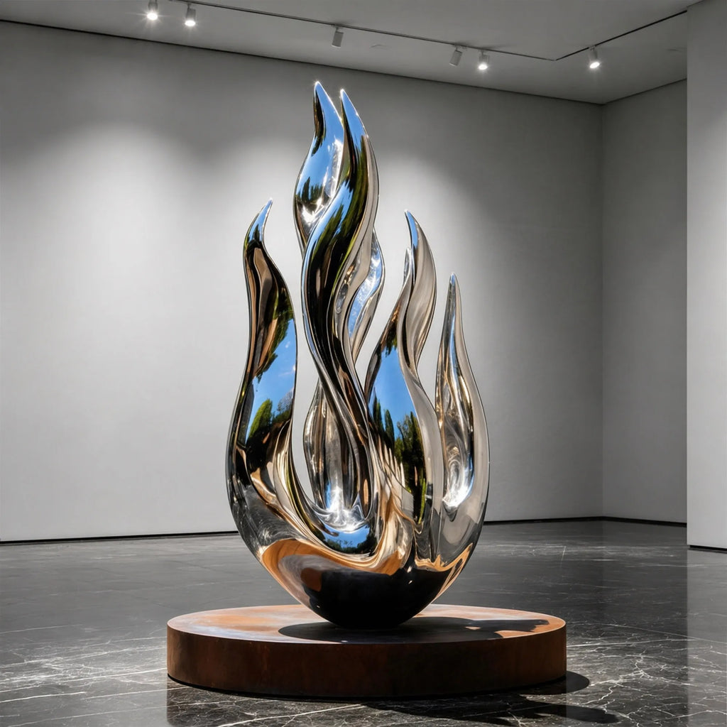 PREMIER Modern Stainless Steel Sculpture with Abstract Flame Design for Hotel Lobbies, Galleries or Living Rooms PSSS-256