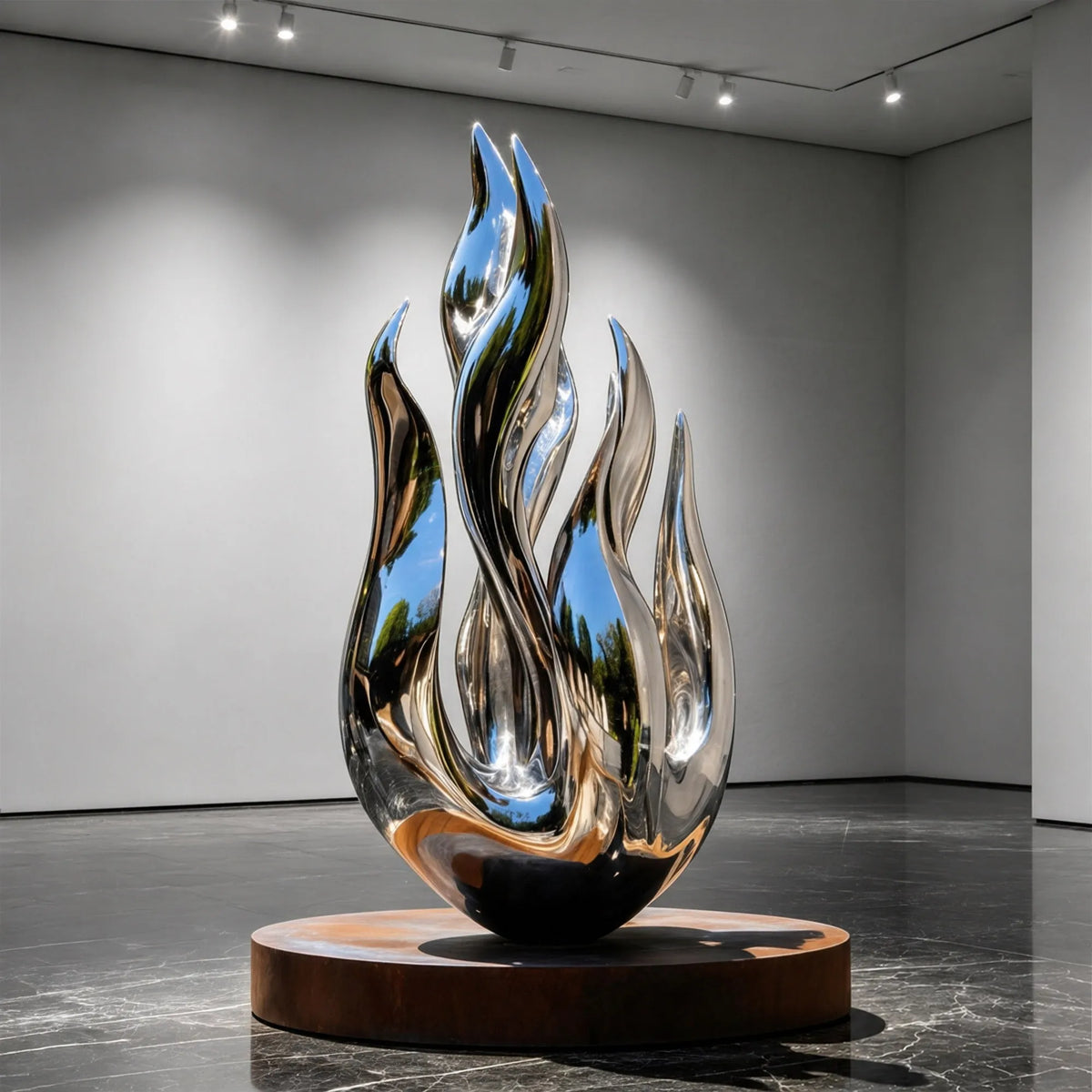 PREMIER Modern Stainless Steel Sculpture with Abstract Flame Design for Hotel Lobbies, Galleries or Living Rooms PSSS-256