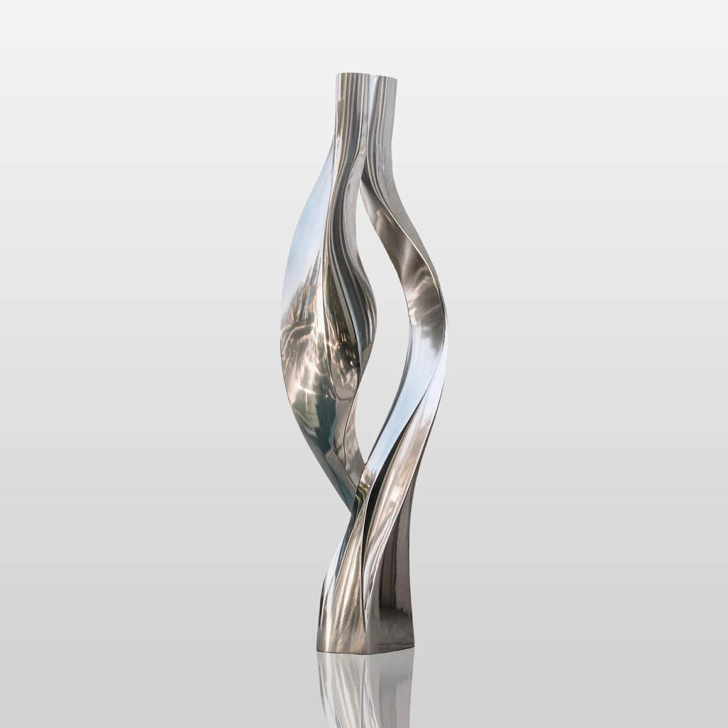 PREMIER Modern Stainless Steel Sculpture with Flowing and Interacting Ribbons Design Perfect for Public Parks, Courtyards or Near the Pool PSSS-230