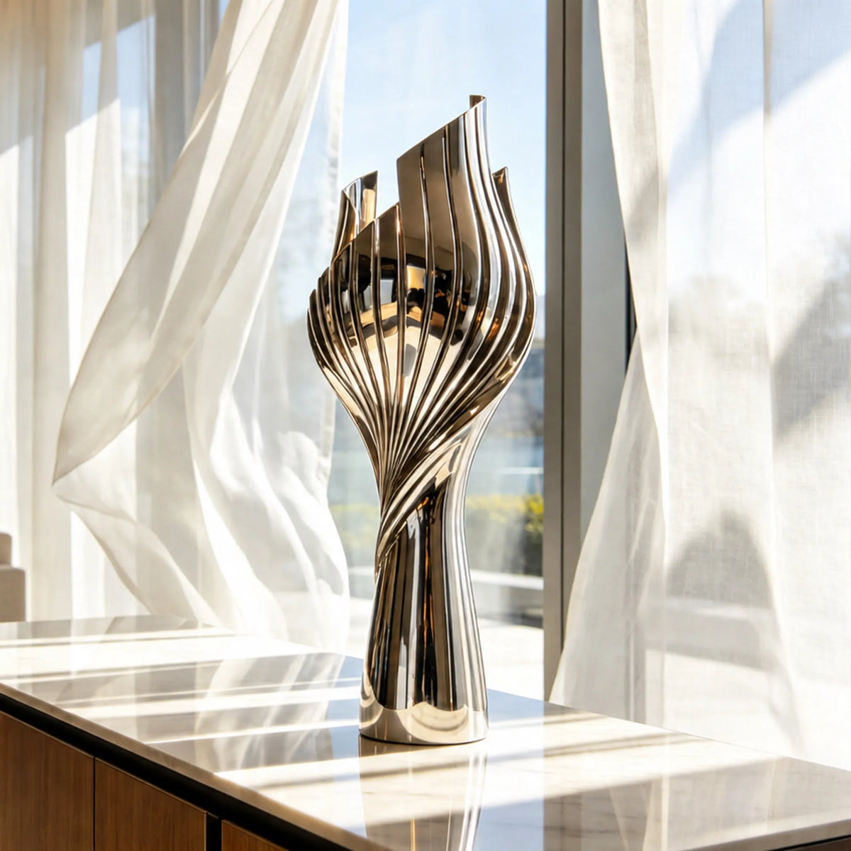 PREMIER Modern Stainless Steel Sculpture with Torch Design for Hotel Lobbies, Entrances or Offices PSSS-263