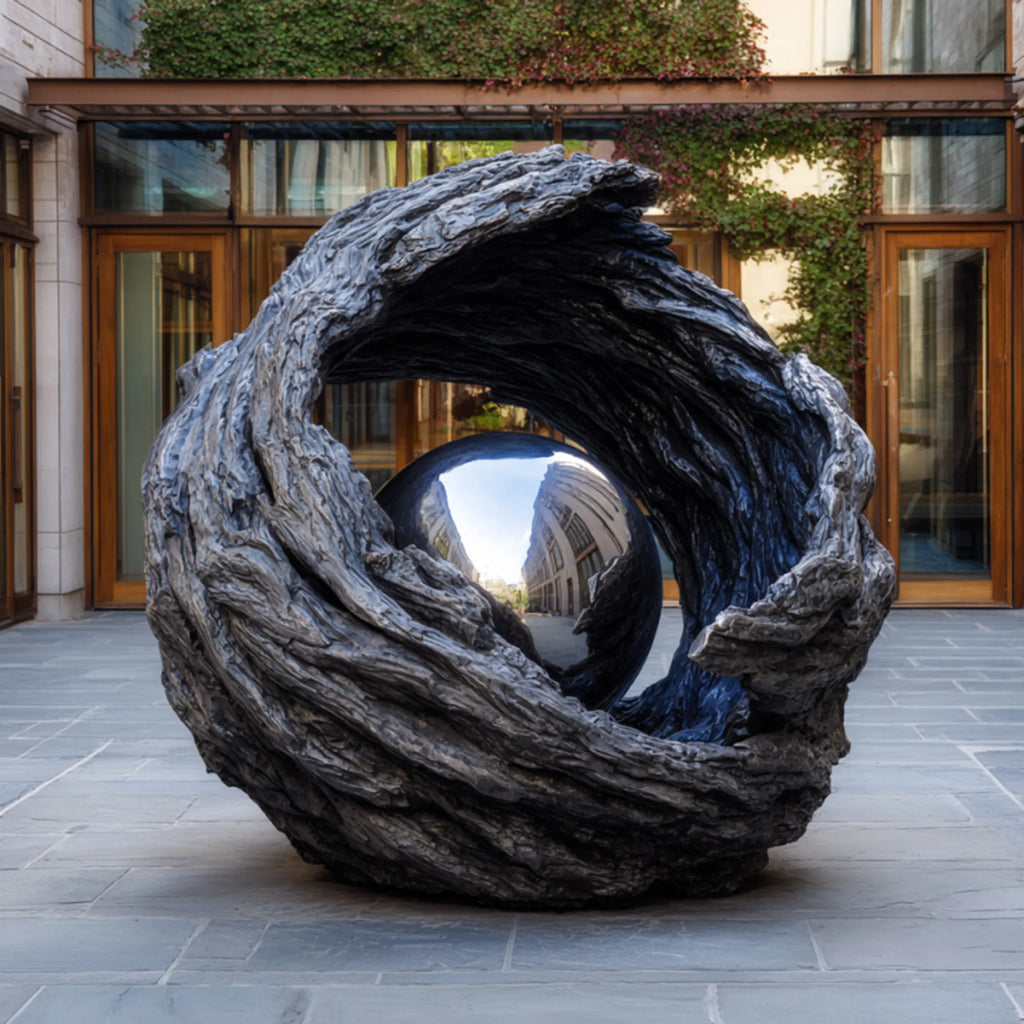PREMIER Modern Nest-Inspired Sculpture in Stainless Steel and Brass for Hotel Gardens and Public Areas PSSS-248