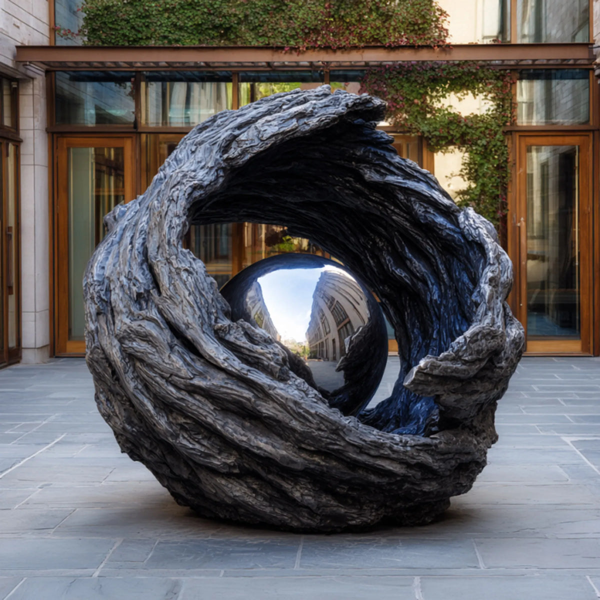 PREMIER Modern Nest-Inspired Sculpture in Stainless Steel and Brass for Hotel Gardens and Public Areas PSSS-248