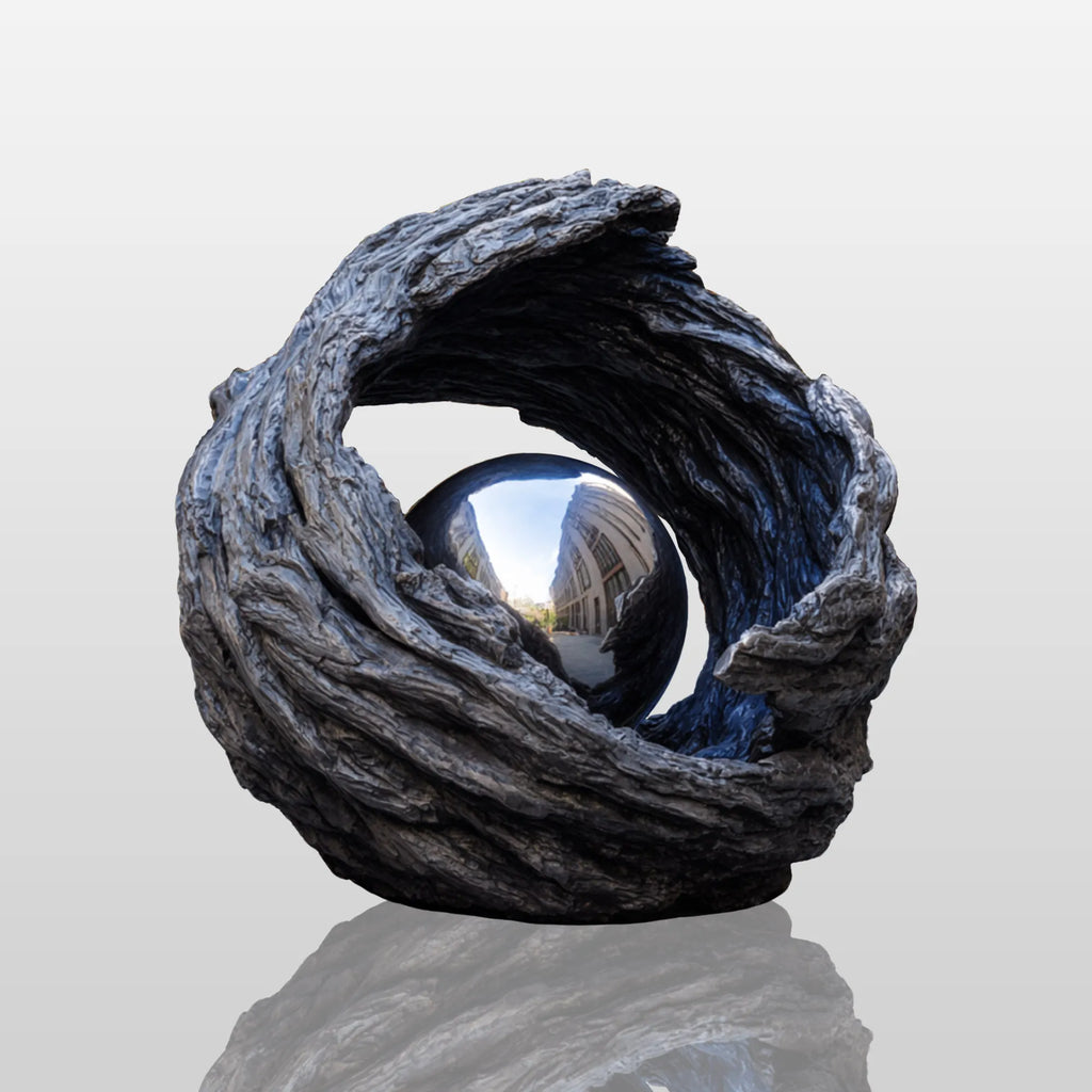 PREMIER Modern Nest-Inspired Sculpture in Stainless Steel and Brass for Hotel Gardens and Public Areas PSSS-248