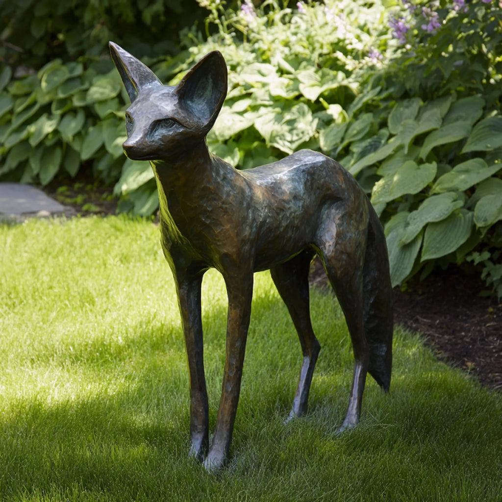 PREMIER Natural Fox Bronze Sculpture with Lifelike Design Best for Gardens, Courtyards, or Landscape Walkways PSB-159