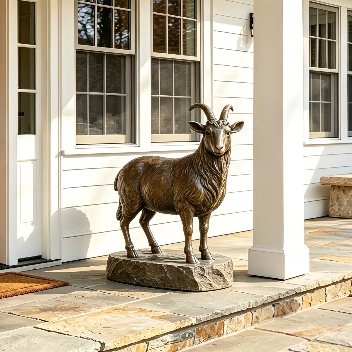 PREMIER Outdoor Bronze Goat Statue for Front Porch, Residential Garden, Zoo or Town Park PSB-258
