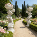 PREMIER Pair of Marble Sculptures with Children Holding Flowerpots for Garden Paths, Walkways or Parks Hedges PSM-148
