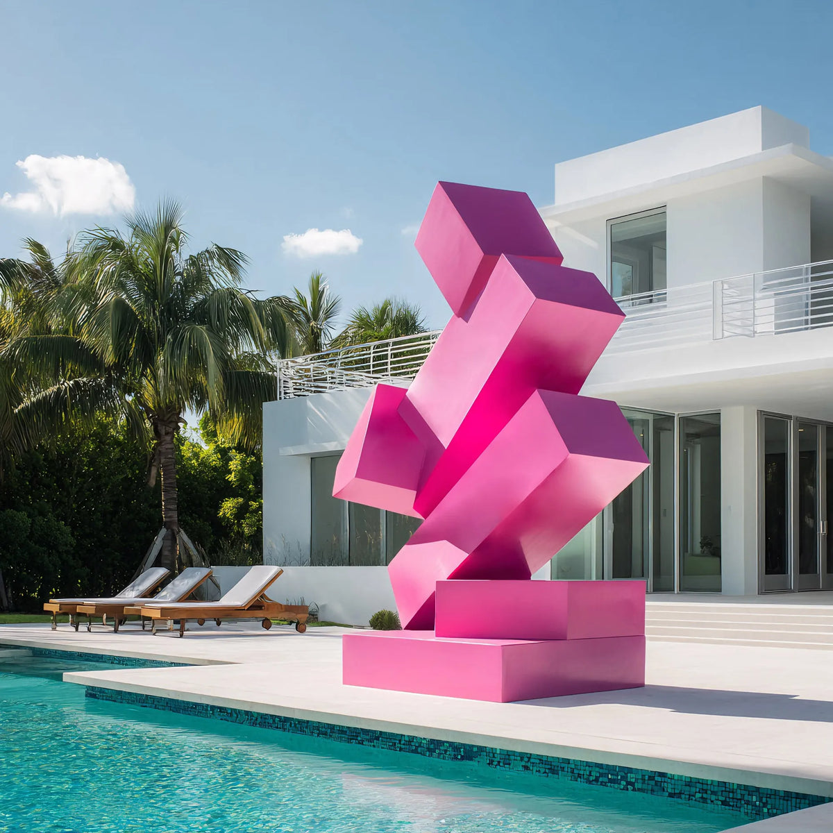 PREMIER Pink Geometric Stainless Steel Sculpture with Stacked Block Design for Modern Outdoor Spaces PSSS-188